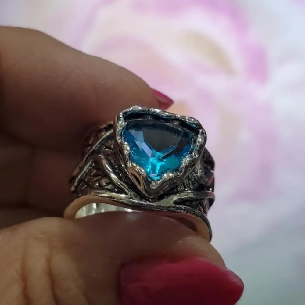 Faux Blue Zircon Ring New Size 7 Clear Blue